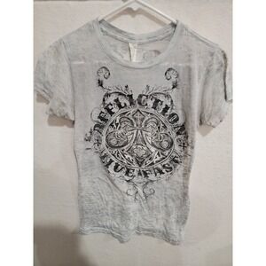 Affliction Women's M Grey‎ Burnout Foil T-Shirt Live Fast Cyber Y2K Baby Tee
